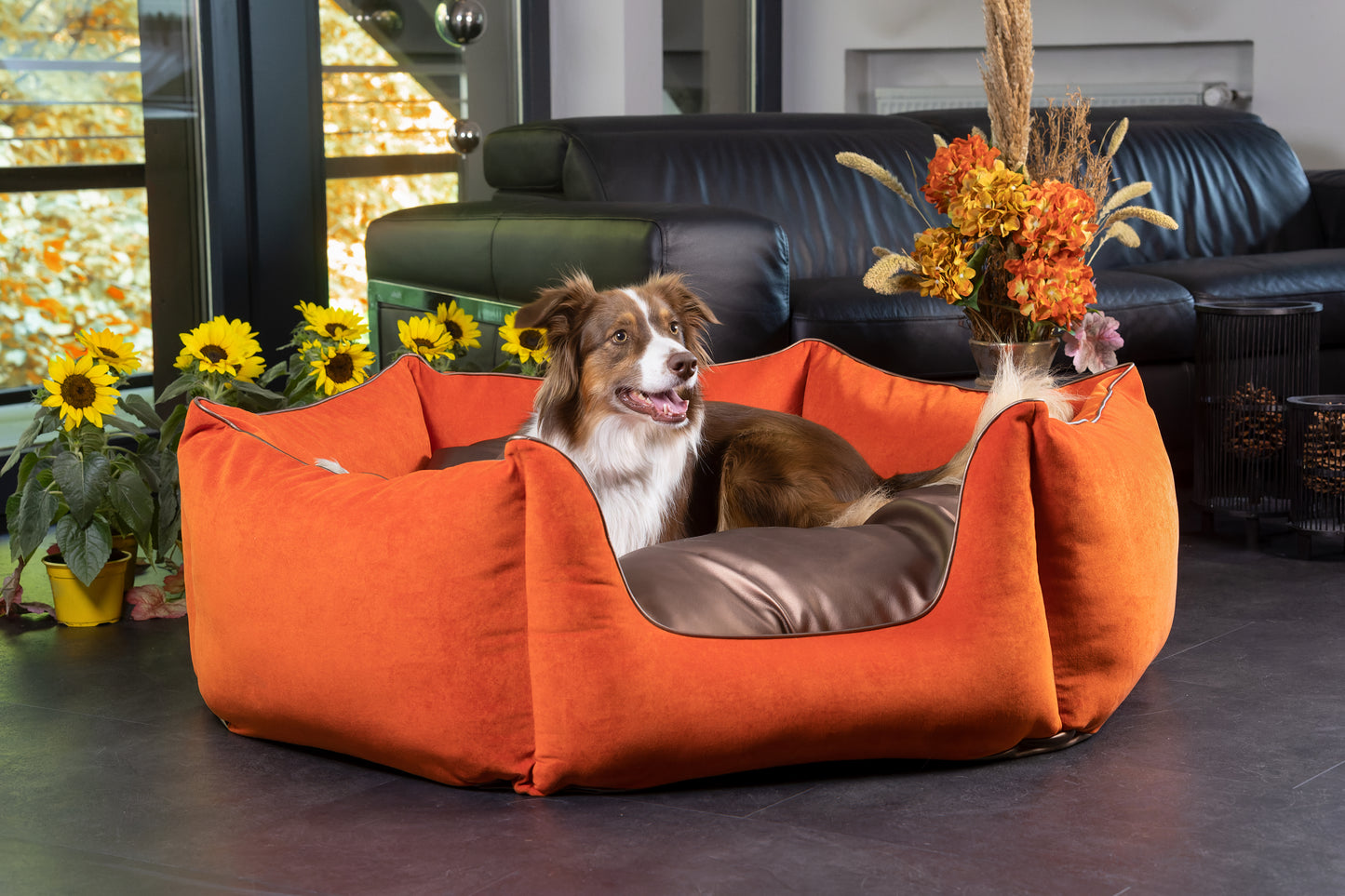 Hundebett Krone orange/ metallic kastanienbraun