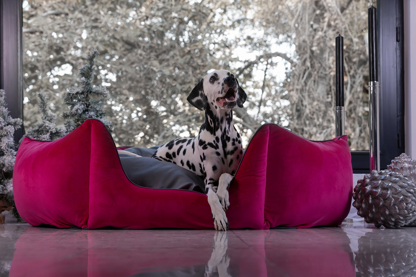 Hundebett Krone pink/ metallic anthrazit