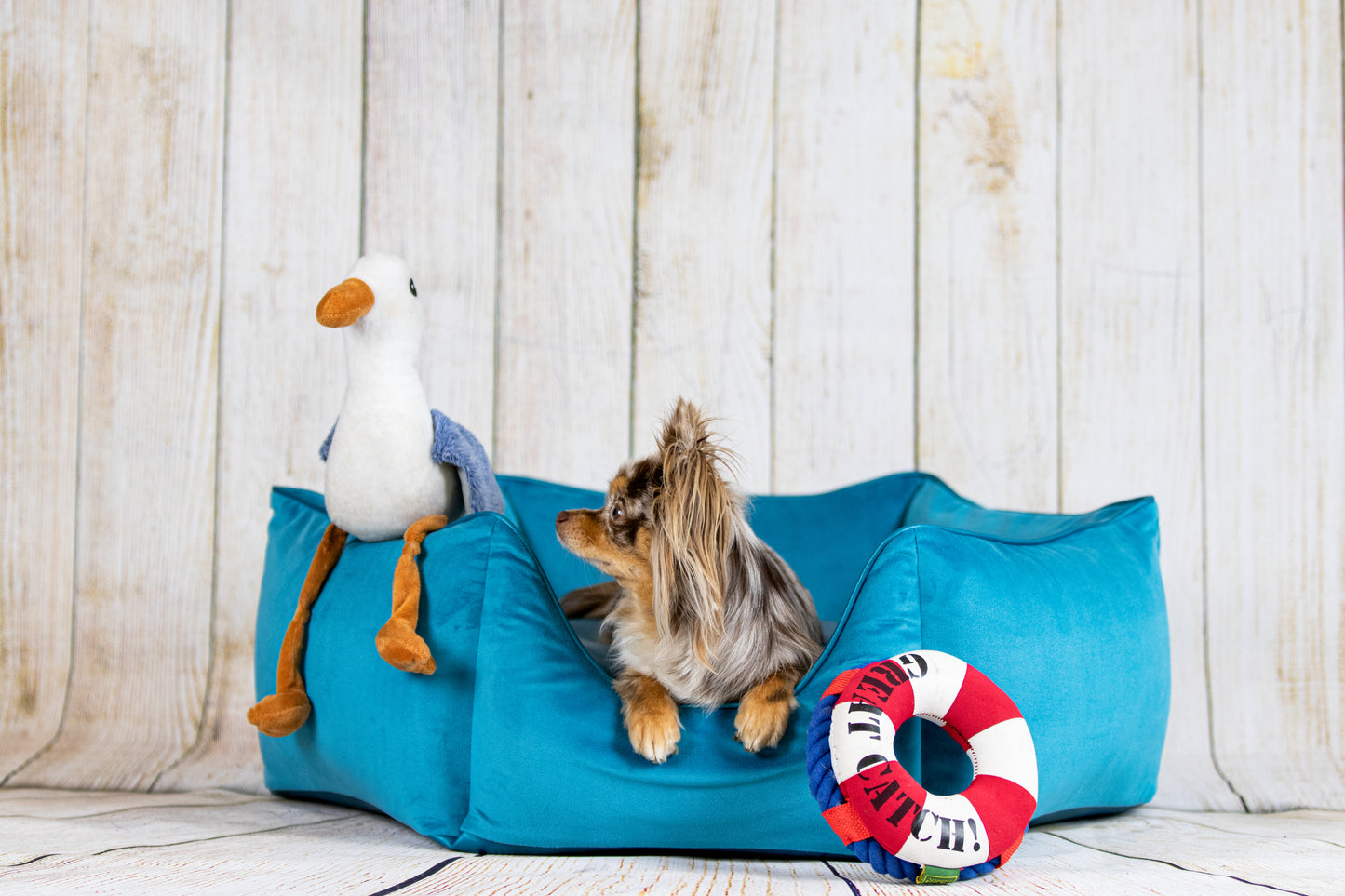 Hundebett Krone aqua/ metallic aqua