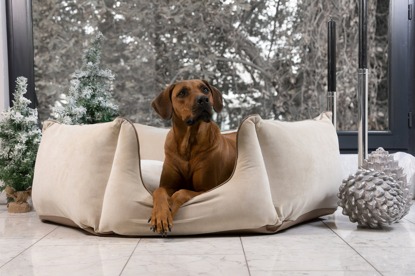 Hundebett Krone beige/ matt beige